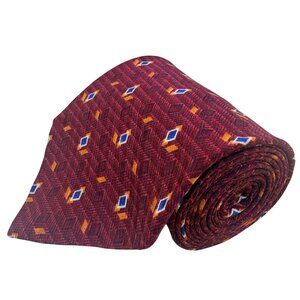 Calvin Klein Mens Burgundy Silk Patterned Tie Geometric Diamond Classic Design